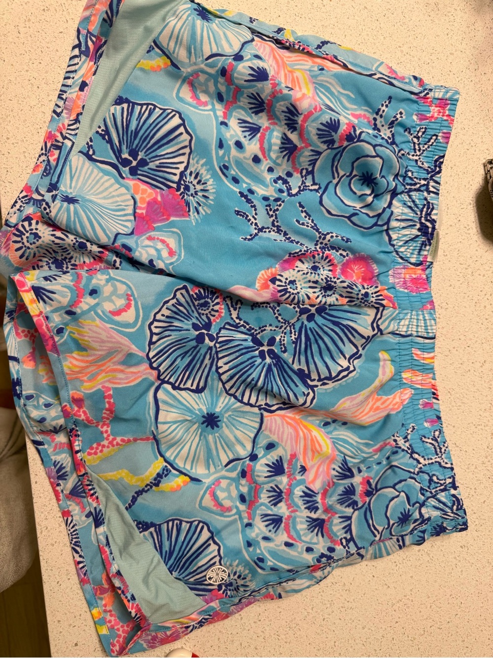 Lilly Pulitzer Aqua Shorts with Multicolor Floral Waistband